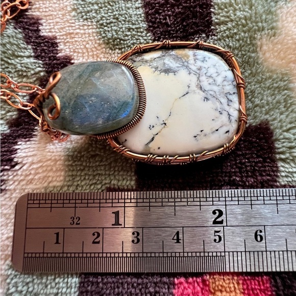 ❤️ Large Dendrite Opal & Howlite Copper Wire Pendant & Paperclip Chain - Picture 10 of 12